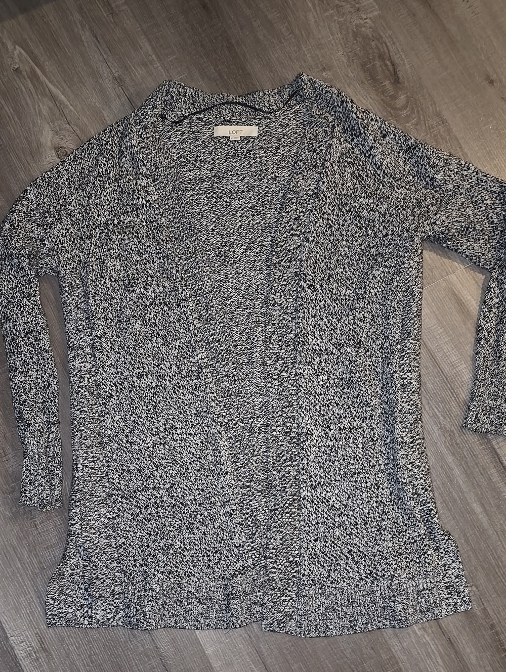 LOFT Black & White Marled Open-Front Cardigan